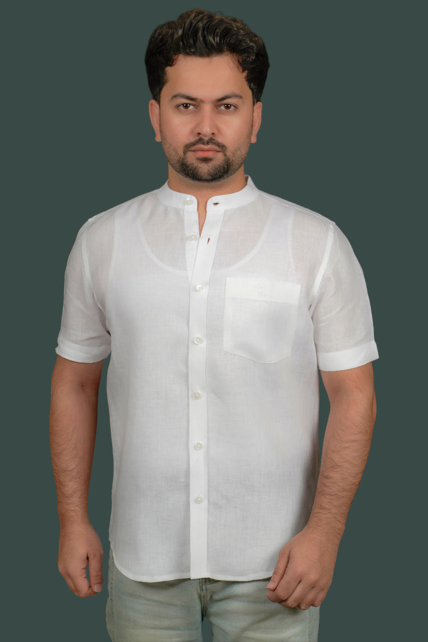 Chinese Collar Half Sleeve Linen Shirt