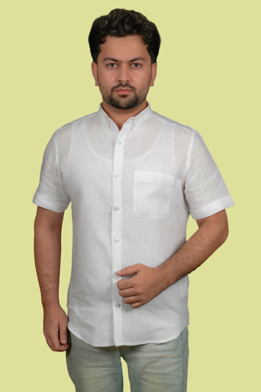 Classic Collar Half Sleeve Linen Shirt