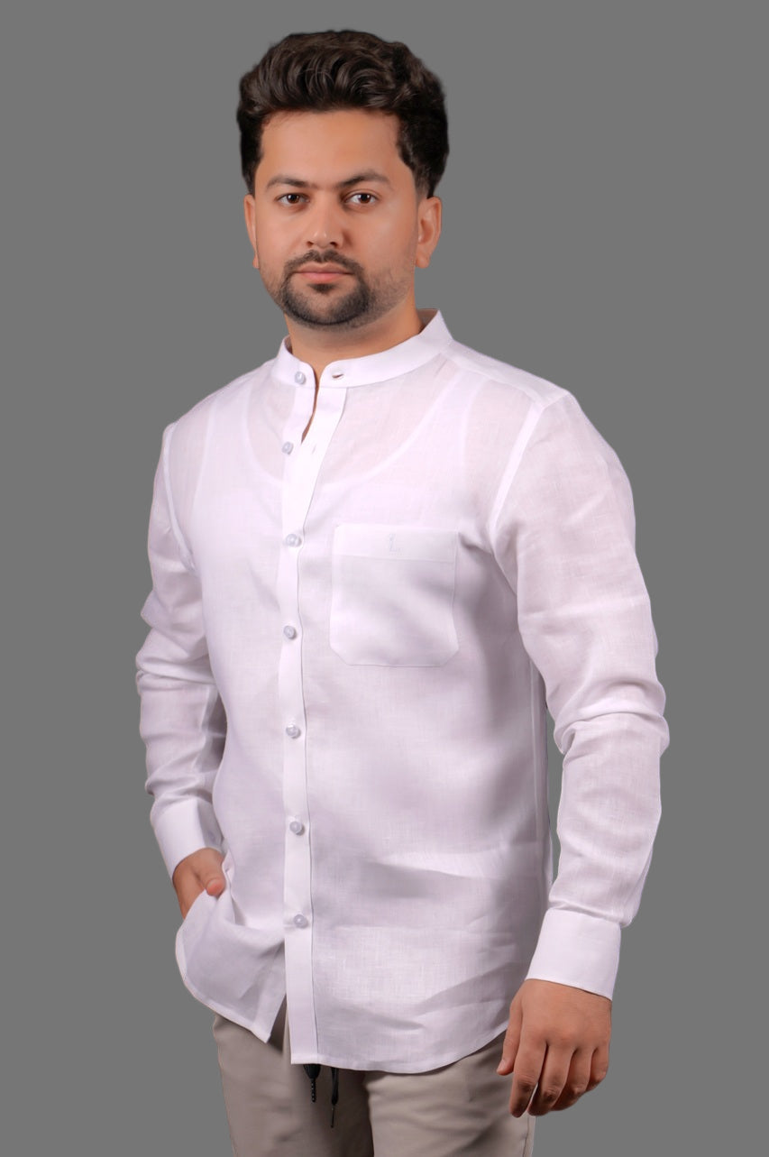 Chinese Collar Full Sleeve Linen Shirt