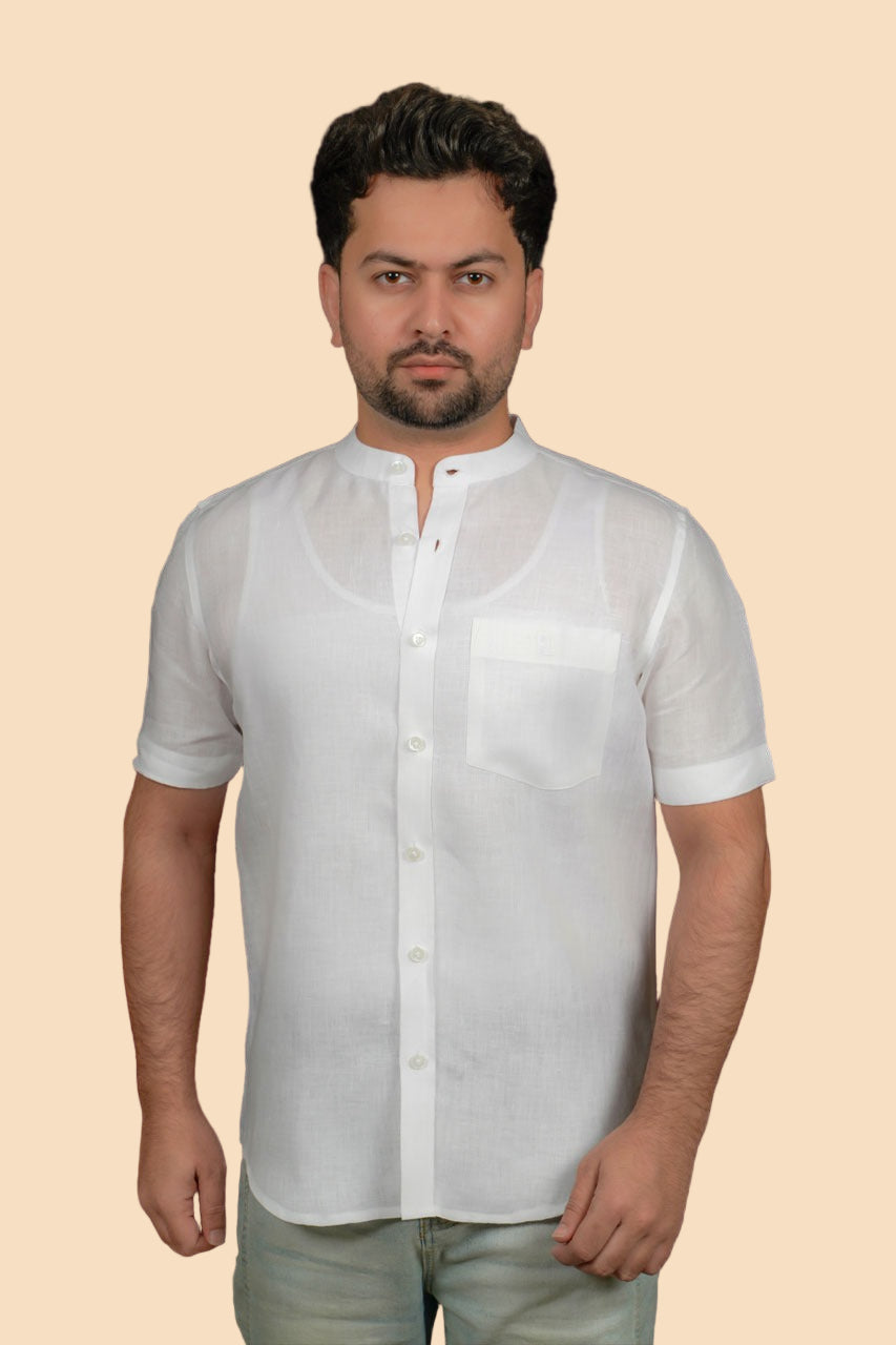 Chinese Collar Half Sleeve Linen Shirt