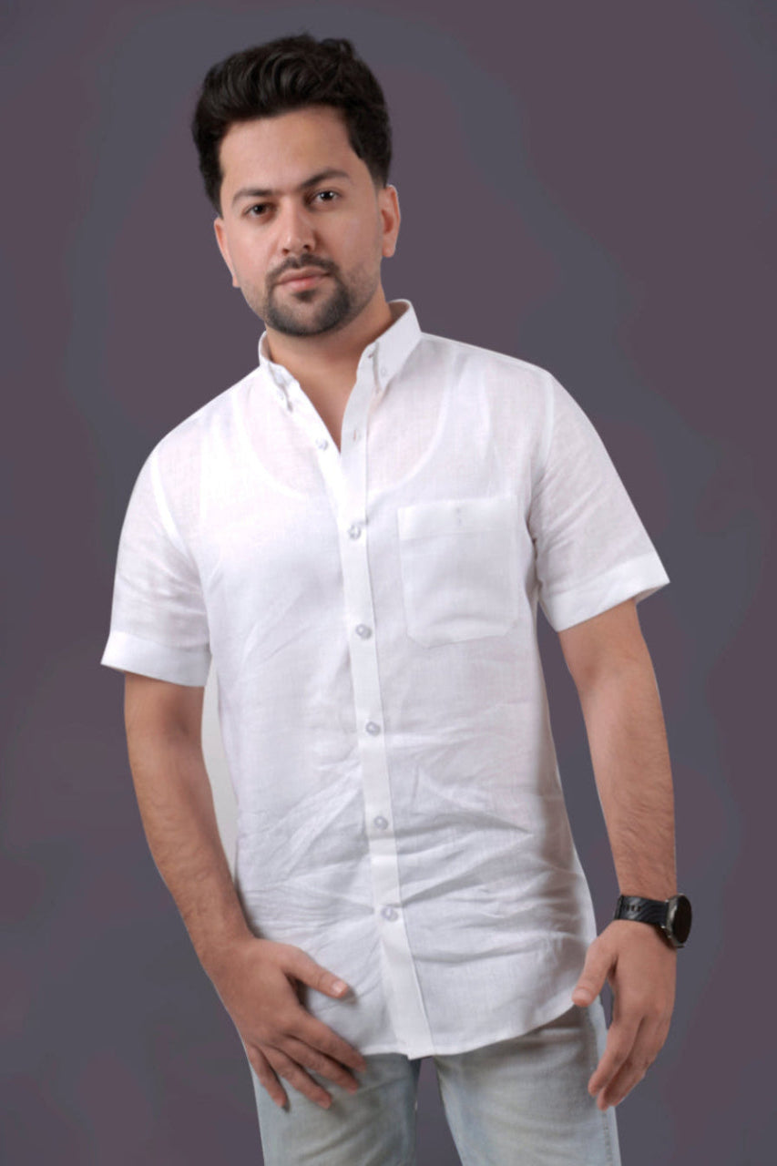 Classic Collar Half Sleeve Linen Shirt