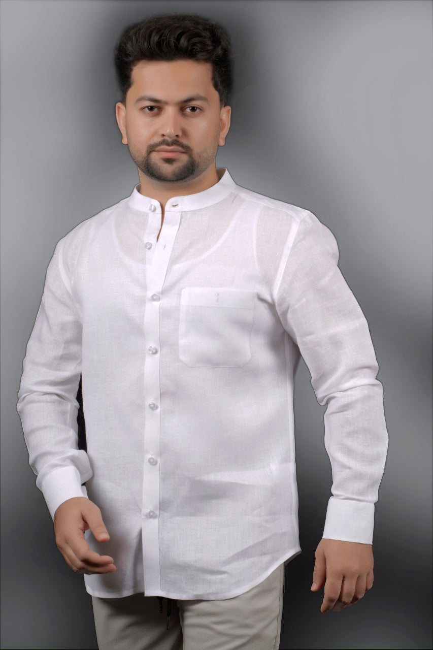 Chinese Collar Full Sleeve Linen Shirt