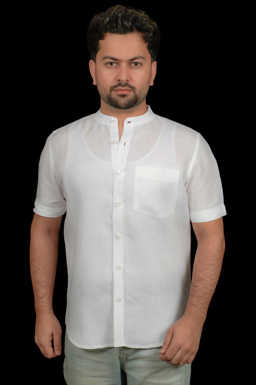 Chinese Collar Half Sleeve Linen Shirt