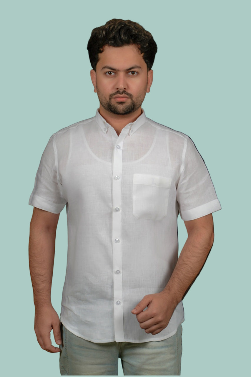 Classic Collar Half Sleeve Linen Shirt