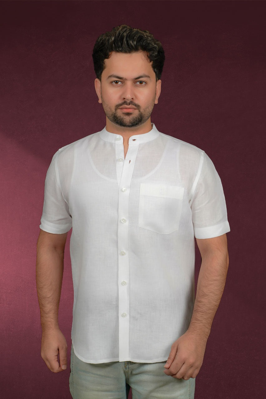 Chinese Collar Half Sleeve Linen Shirt